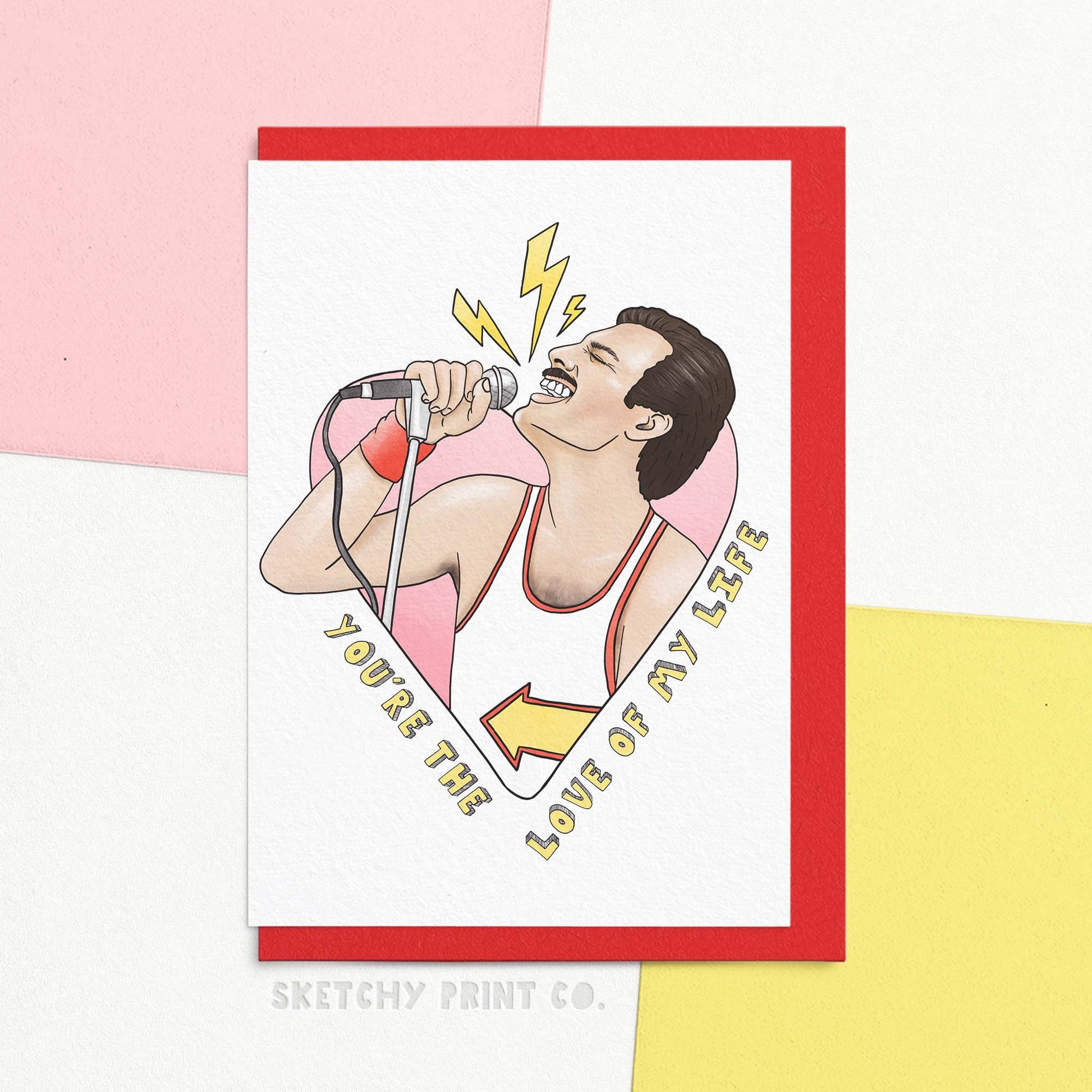 Funny Valentines day card reading your the love of my life. Break free from boring cards and tune into your love with our funny Valentine's Day card! Perfect for music lovers, this FSC certified paper card will make your partner feel like royalty. Let them know they're the love of your life, the perfect card to say happy Valentine's Day to your husband, wife or loved one!