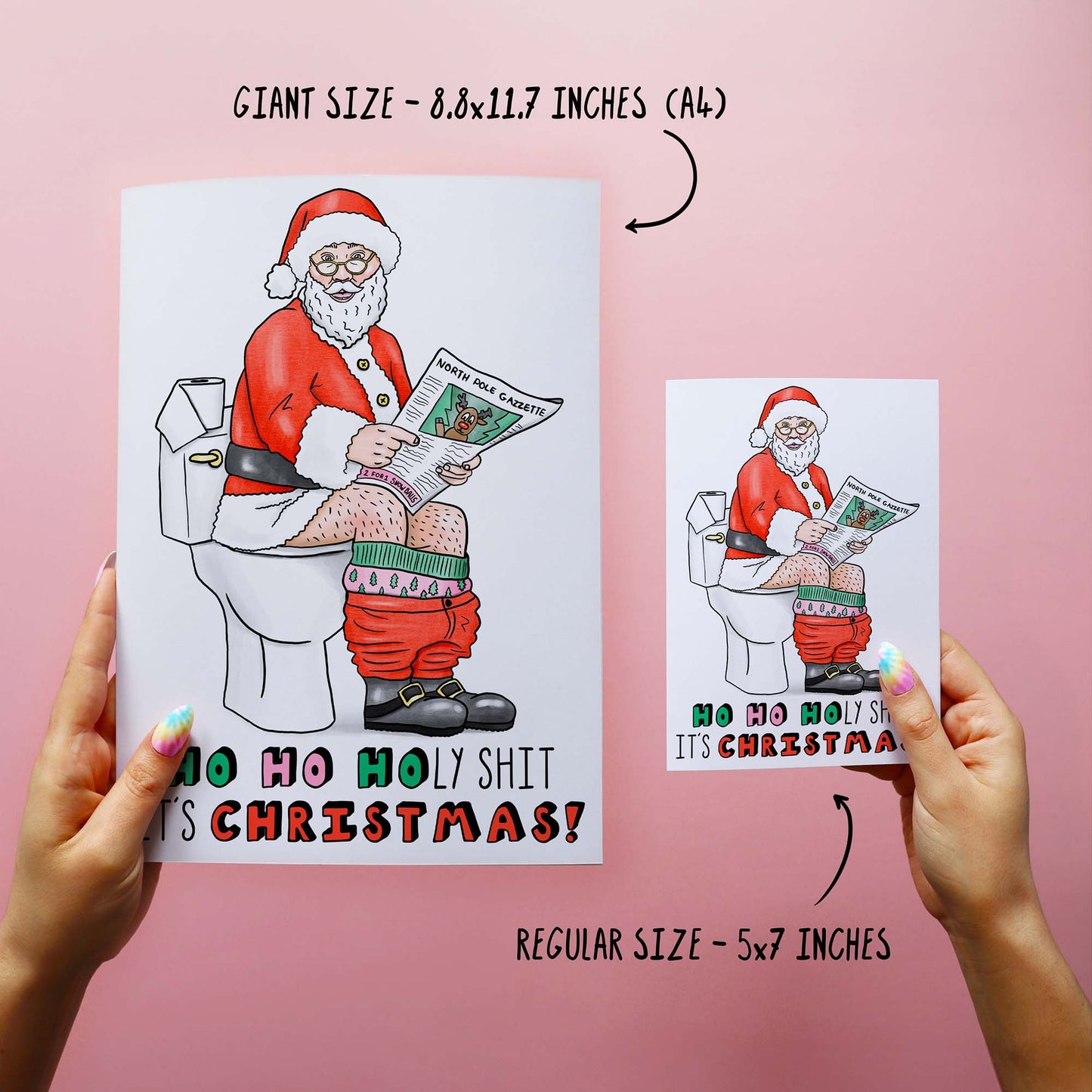 Cards are available in regular size 5x7 inches or giant size 8.8x11.7 inches. Funny rude Christmas card for husband or boyfriend.