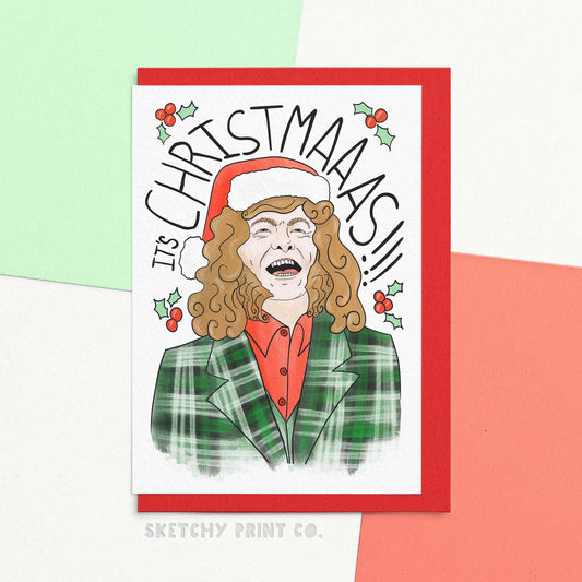 Funny Merry Christmas wishes card reading It's Christmas!!! With an artistic interpretation of a singer noddy with a Christmas hat on. Are you hanging up your stocking on the wall? Then it's time to buy our funny Xmas greetings card! Full of merry Christmas wishes this is a card for the ages as it will have even your granny up and rock'n'rolling with the rest! So shout it from the rooftops - It's CHRISTMAAAAAASSS!