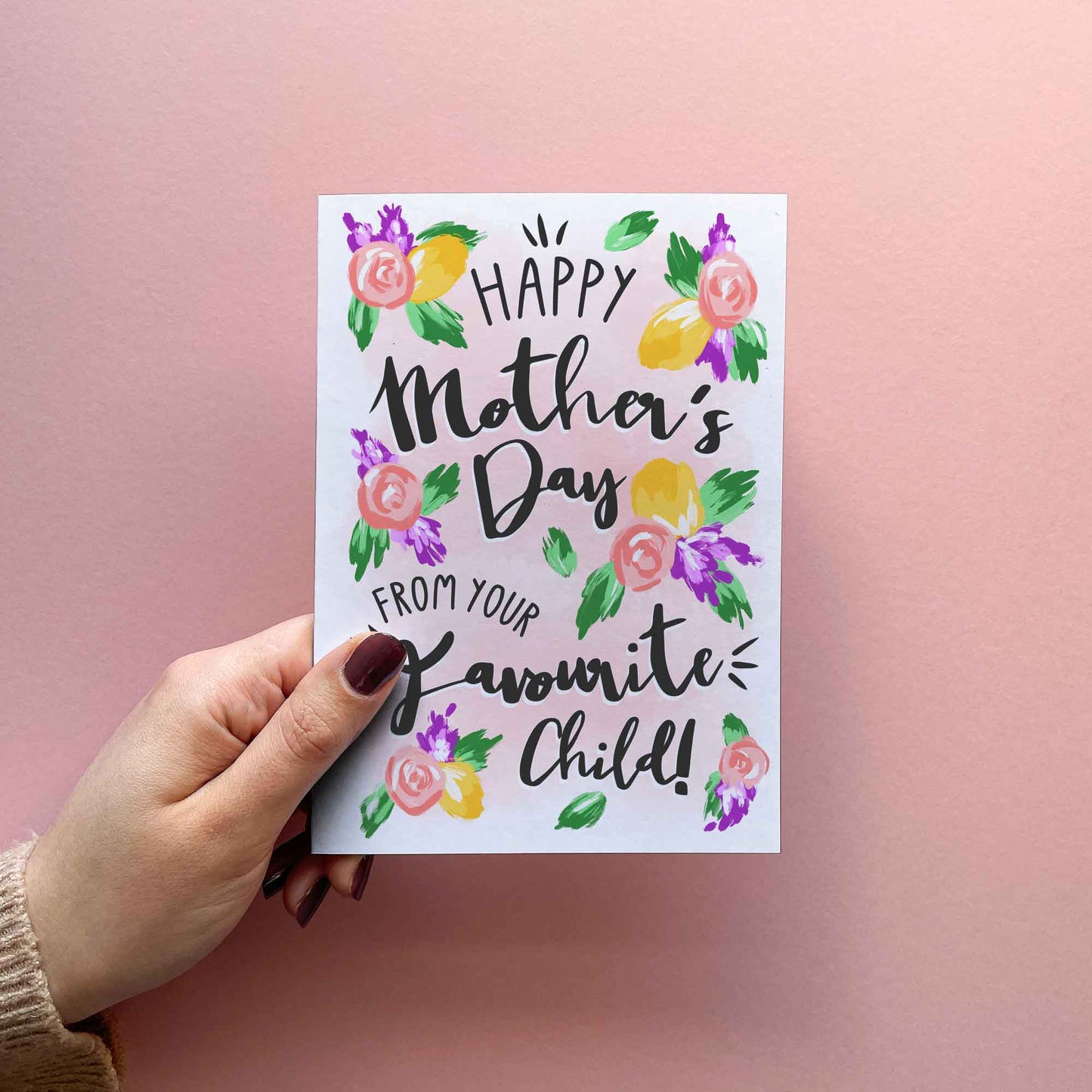 Let them know who the "real" favourite is with our hilarious Mother's Day card! Adorned with sassy lettering, it's a surefire way to make her laugh (and one up your sibling) this Mother's Day. You can show 'em that you care in an eco-friendly way with FSC certified paper and compostable packaging, too!