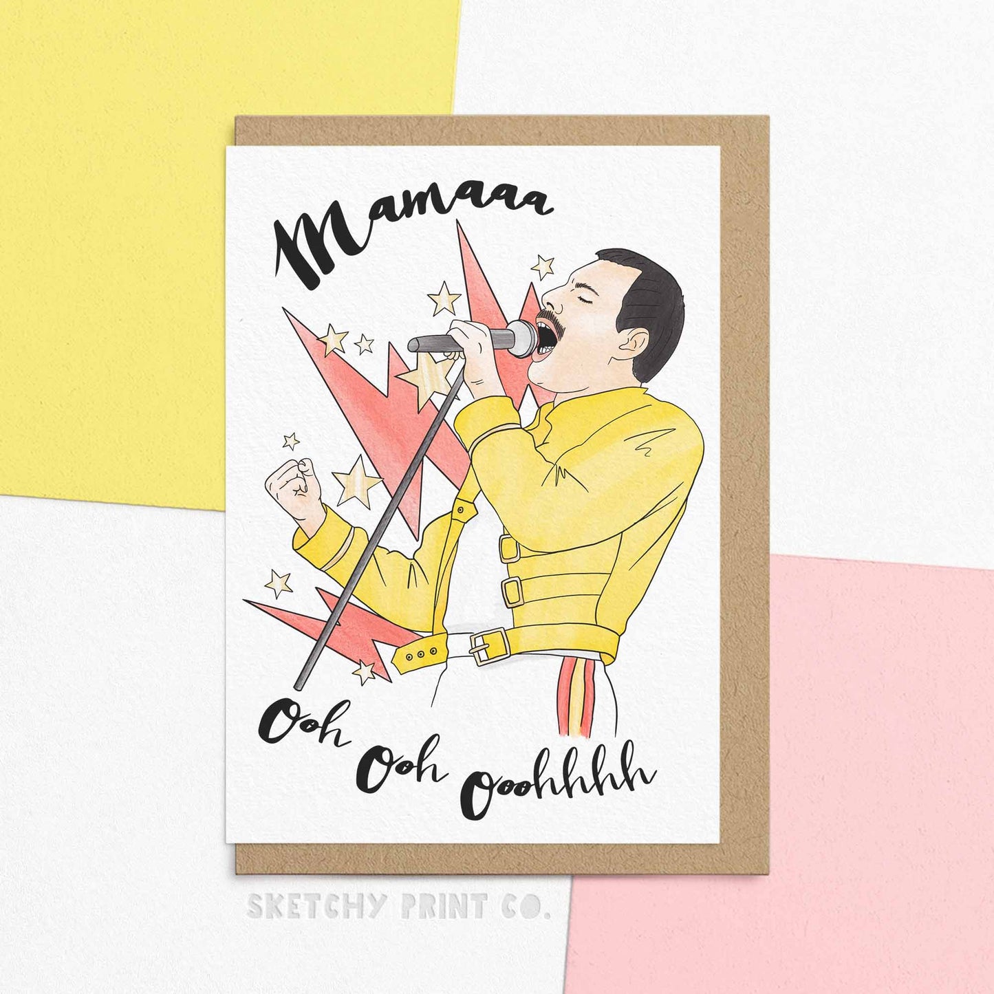Funny Mother's Day Card Reading "Mama" with watercolour illustration of Freddie by sketchy print co. his design can also be used as a birthday greeting to my mother or gifts for first time mums!