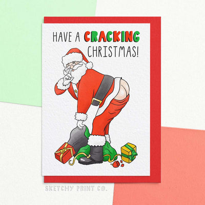 Funny Rude Santa Naughty Christmas Xmas Card for Boyfriend Girlfriend, Wife, Husband. Funny Review Card. Rude Hilarious Xmas Card. Sketchy Print Co.