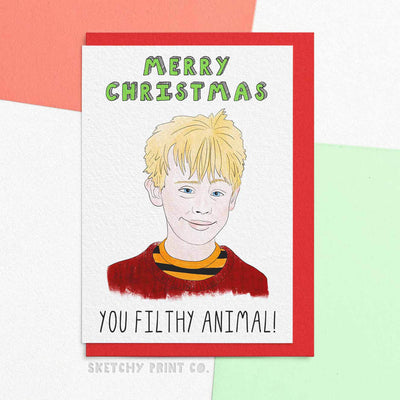 Home Alone Filthy animal Funny Rude Silly Christmas Cards boyfriend girlfriend unique gift unusual hilarious illustrated sketchy print co