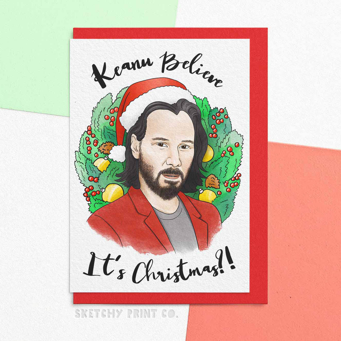 Keanu Funny Christmas Cards boyfriend girlfriend unique gift unusual hilarious illustrated sketchy print co