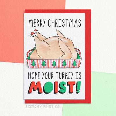 Funny Rude Moist Christmas Xmas Card for Boyfriend Girlfriend, Wife, Husband. Funny Review Card. Rude Hilarious Xmas Card. Sketchy Print Co.