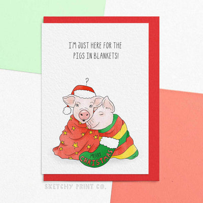 Pigs In Blankets Funny Rude Silly Christmas Cards boyfriend girlfriend unique gift unusual hilarious illustrated sketchy print co