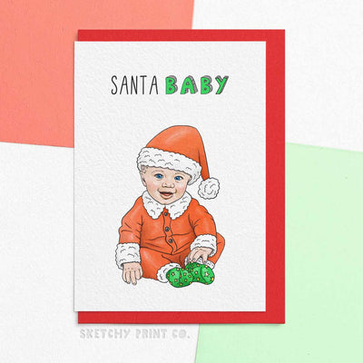 Funny Baby Christmas Card 1st Xmas Funny Rude Silly Christmas Cards mom dad unique gift unusual hilarious illustrated sketchy print co