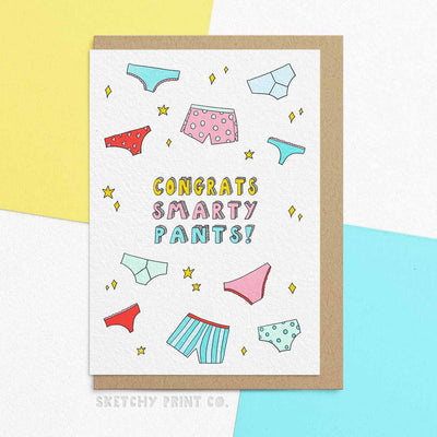 smarty Pants Funny Rude Silly Graduation Cards Exams Well Done boyfriend girlfriend unique gift unusual hilarious illustrated sketchy print co