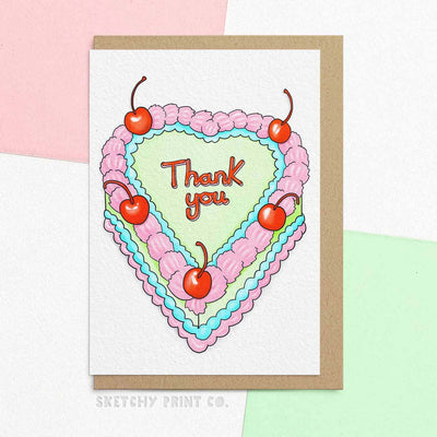 Aesthetic Heart Cake Thank You Card Funny Rude Silly Cards boyfriend girlfriend unique gift unusual hilarious illustrated sketchy print co