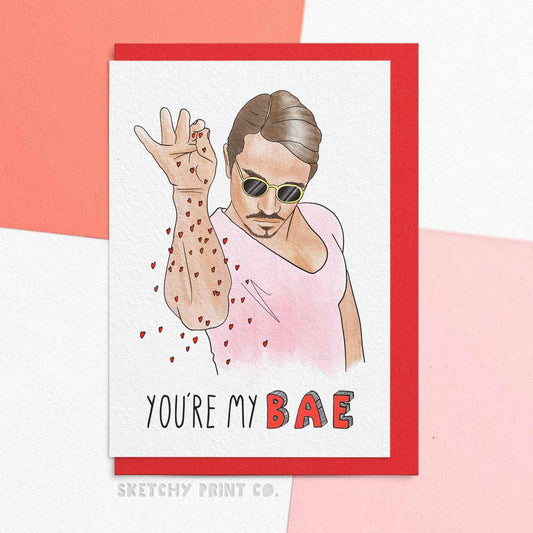 Salt Bae Funny Rude Silly Valentine’s Day Cards boyfriend girlfriend unique gift unusual hilarious illustrated sketchy print co