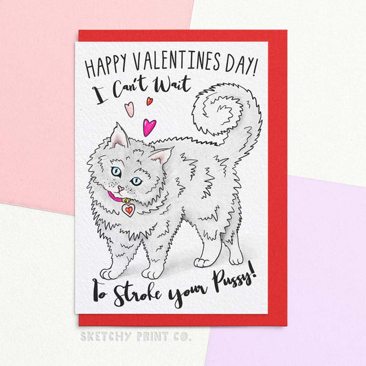 funny rude cheeky valentines card for girlfriend or wife or partner. Pussy cat.
